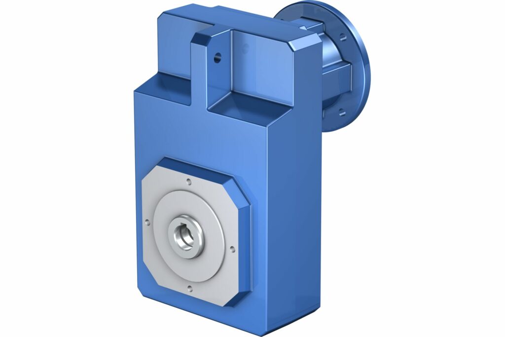 Space-saving offset helical gear unit with a large axial distance and high efficiency.